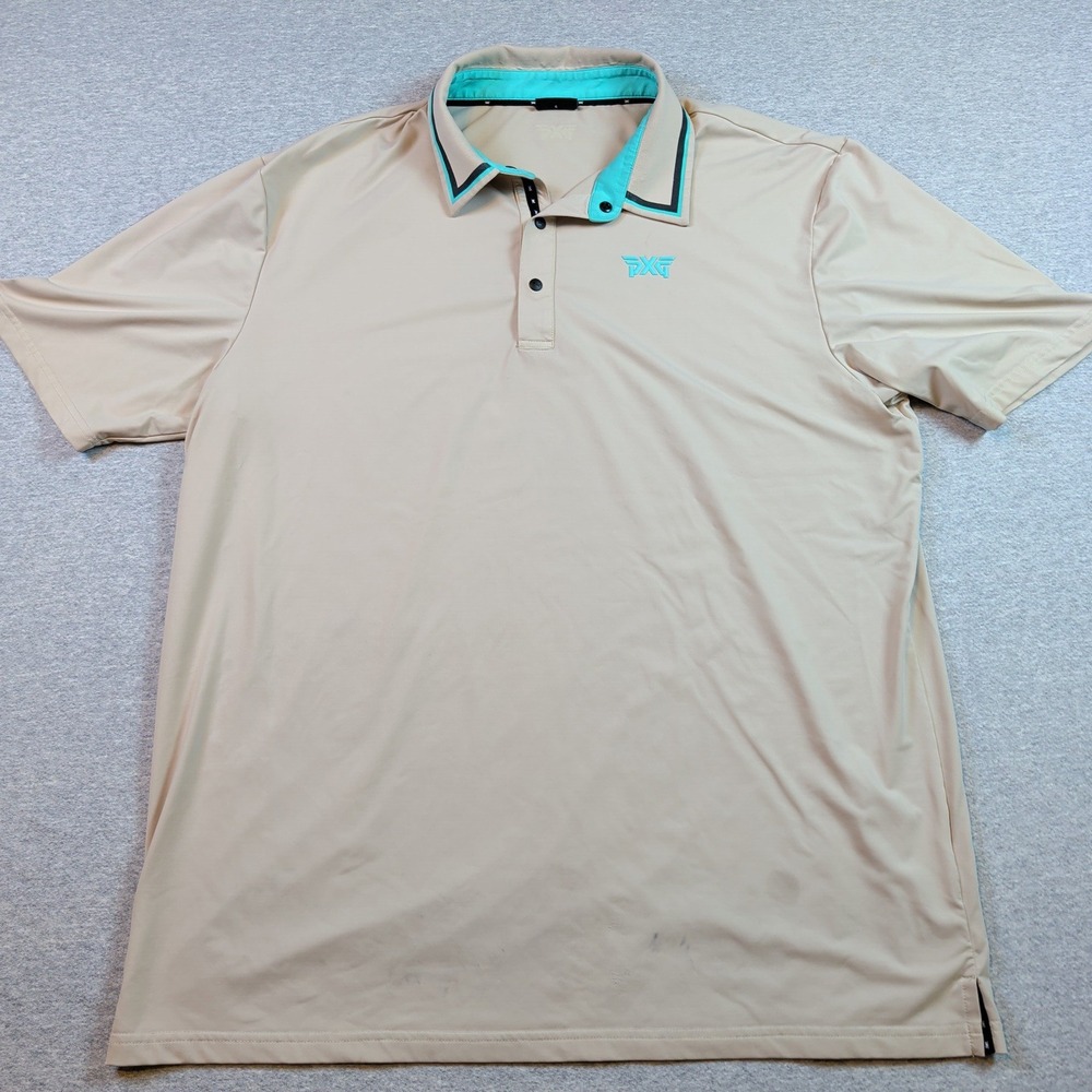 PXG Parsons Xtreme Golf Mens Tan Turquoise Polo Shirt MS24ATP1-01C Size L